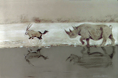 Bild Spitzmaulnashorn am Wasserloch von Uli Aschenborn